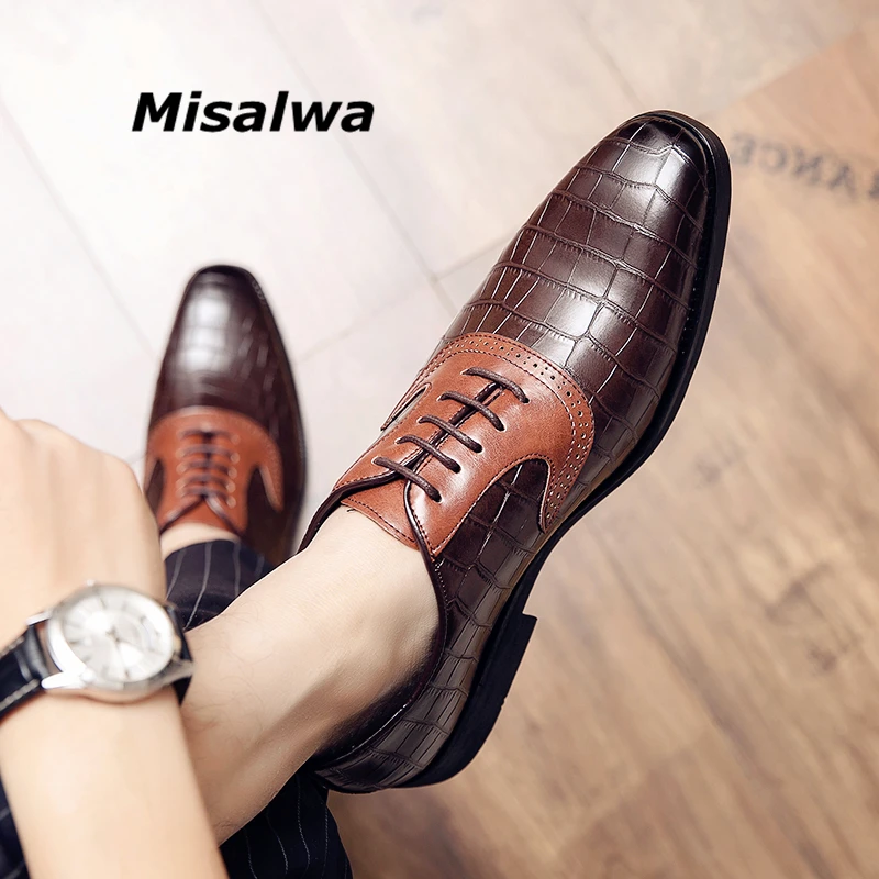 

Misalwa Plus Size 38 to 48 Men Shoes Casual Formal Office Business Men Wedding Shoes Wing-tip Brogue Pointed Oxford Shoes Men
