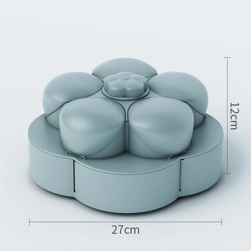 

New Hot Petal-Shaped Rotating Dual Layer Snack Serving Tray Sectional Candy Nut Box Snack Tray with Phone Holder USJ99