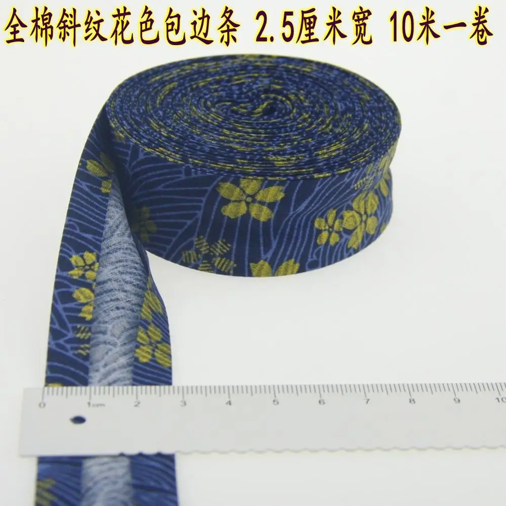 navy blue golden Хлопковая косая лента с принтом, Размер: 25 мм, " 10 метров печатные цветы хлопок саржа косая лента для шитья своими руками - Цвет: navy blue golden