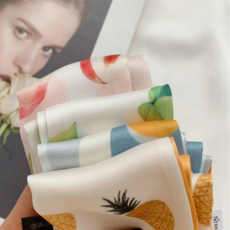 Летние фрукты Цветочный принт шелковый шарф резинки для волос девочек Гладкие