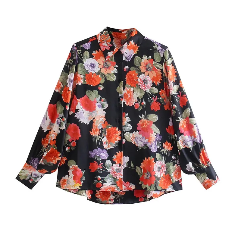 

Женская рубашка с цветочным принтом, на пуговицах, с длинным рукавом
