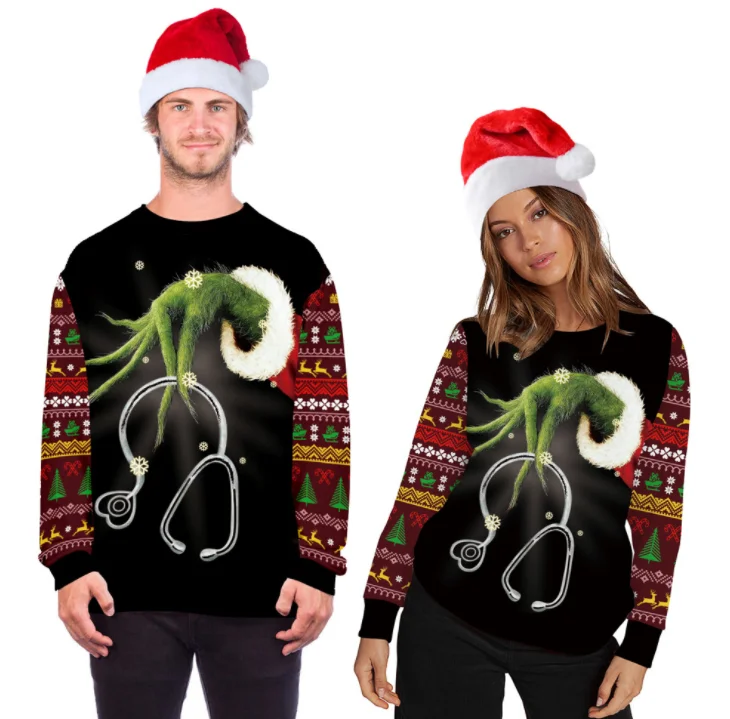 Рождественский пуловер с принтом из фильма вор новинка зеленый меховой монстр