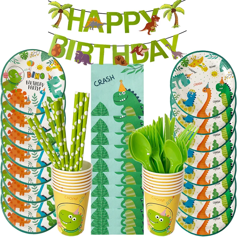 Набор бумажных тарелок с динозавром для вечерние чашки наклейками набор