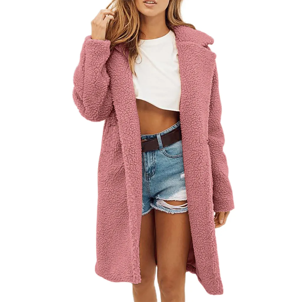 Coat Female Womens Ladies Warm Faux Fur Coat Jacket Winter Solid Long Parka Outerwear Women Winter Faux Fur Solid Coats#45