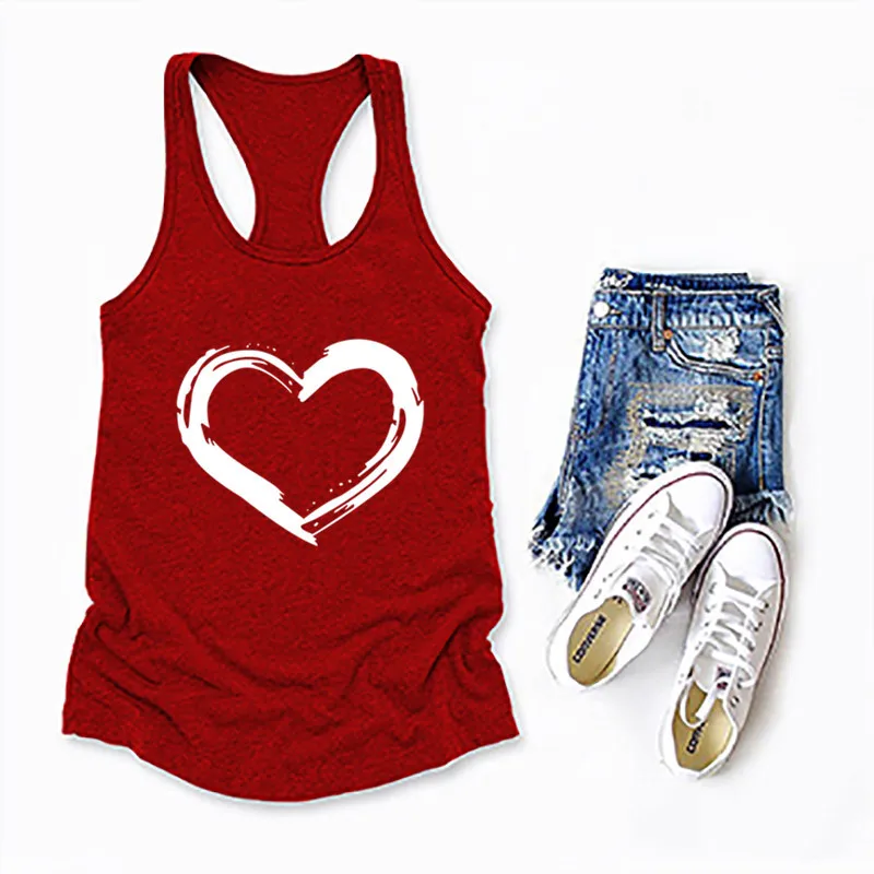 

Simple White Heart Printed Crop Top Women Sleeveless O Neck Tank Top Summer Ladies Casual Loose Vest Haut Femme Ropa Mujer
