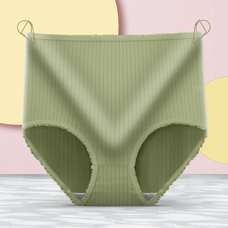

Vertical Lines High Waist belly Women's Briefs Lace Large Size Breathable Buttocks Underwear Women Comfortable Panties