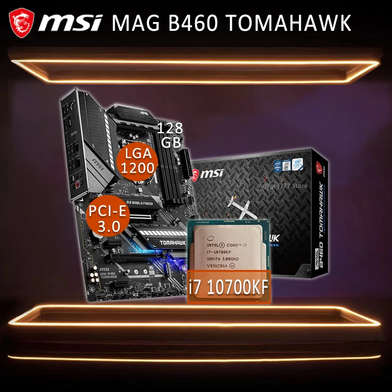 

LGA 1200 MSI MAG B460 TOMAHAWK Gaming Motherboard With Intel Core i7 10700KF Motherboard Combo i7 Intel B460 Placa-mãe 1200 ATX