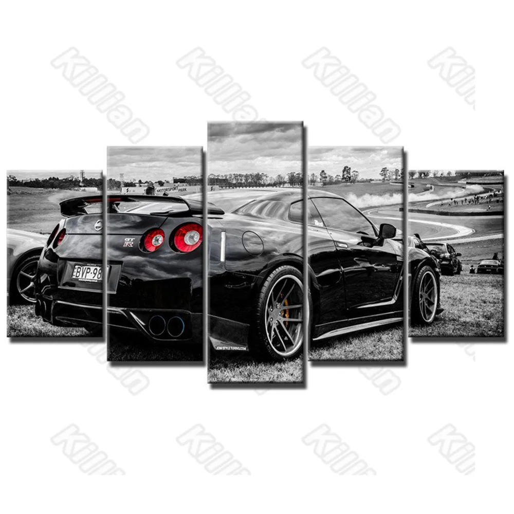 

Nostalgia Style Mural Canvas Paintings Bed Home Decor Prints 5 Pieces Super Sports Car Decoration Living Room Wall Fresco
