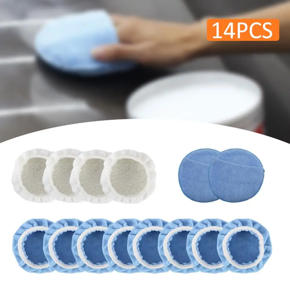 

14PCS 5-6" Car Polisher Pad Applicator Pad Microfiber Polishing Bonnet and Waxing Pad With Finger Pocket