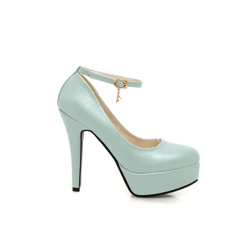 Big Size White Pink Wedding Party Women Platform Pumps High Spike Heels Blue Black PU Bridal Office Lady Round Toe Thin Stiletto