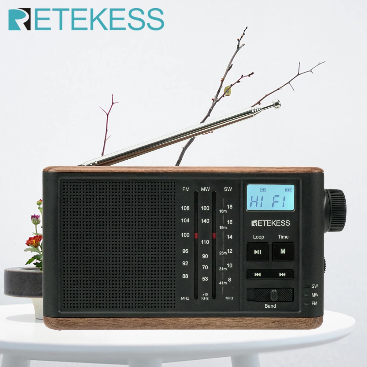 RETEKESS TR613 портативное Ретро Радио для пожилых людей 3 диапазона FM/MW/SW Поддержка TF