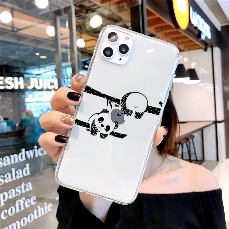 

For iPhone 12 11 Pro Max Mini Xs XR 5 5s 6 6s 7 8 Plus SE2020 Soft TPU Silicone Cover Funny Cartoon Panda Phone Case coque