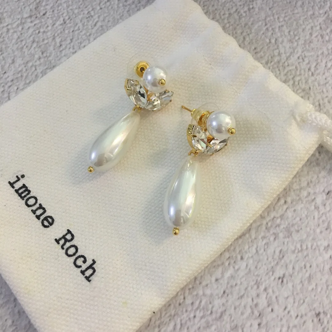 

Retro niche crystal personality pearl flower long temperament earrings