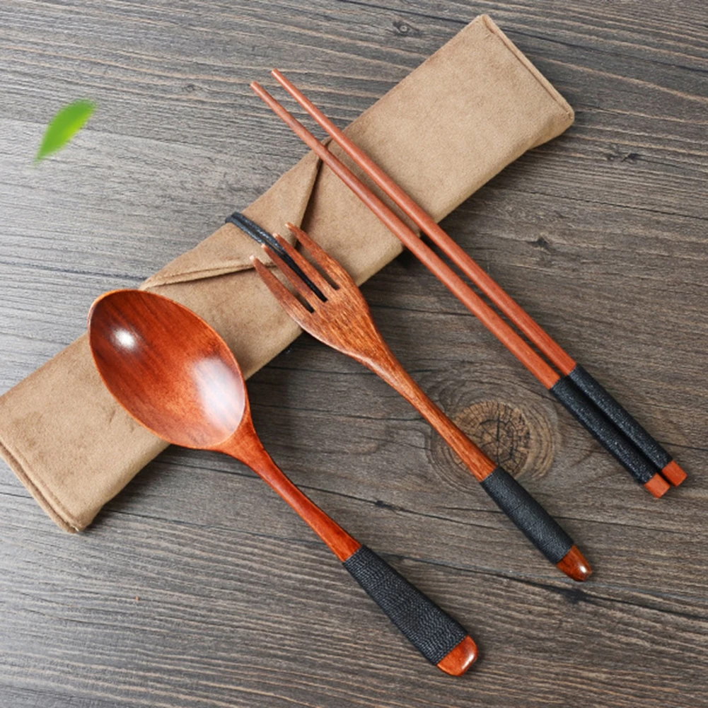4PCS Wooden Spoon Chopsticks TablewarePocket Bamboo Chopstick Portable Wooden Cutlery Sets Travel Suit Dinnerware