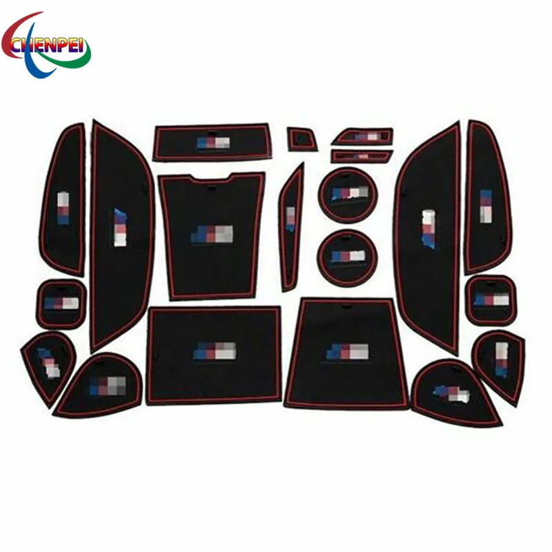 

For BMW X5 2014-2016 20pcs Non-slip Interior Door Cup Holder Rubber Mats Red Line