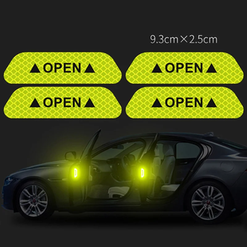 

4x Car Door Open Reflective Safety Open Sign Full Warning Sticker Door Sticker Attachment 9.2*2.5cm Automotive Exterior Supplies