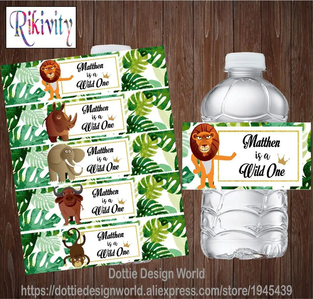 Персонализированные Дикие один джунгли День Рождения вечерние бутылки воды вина