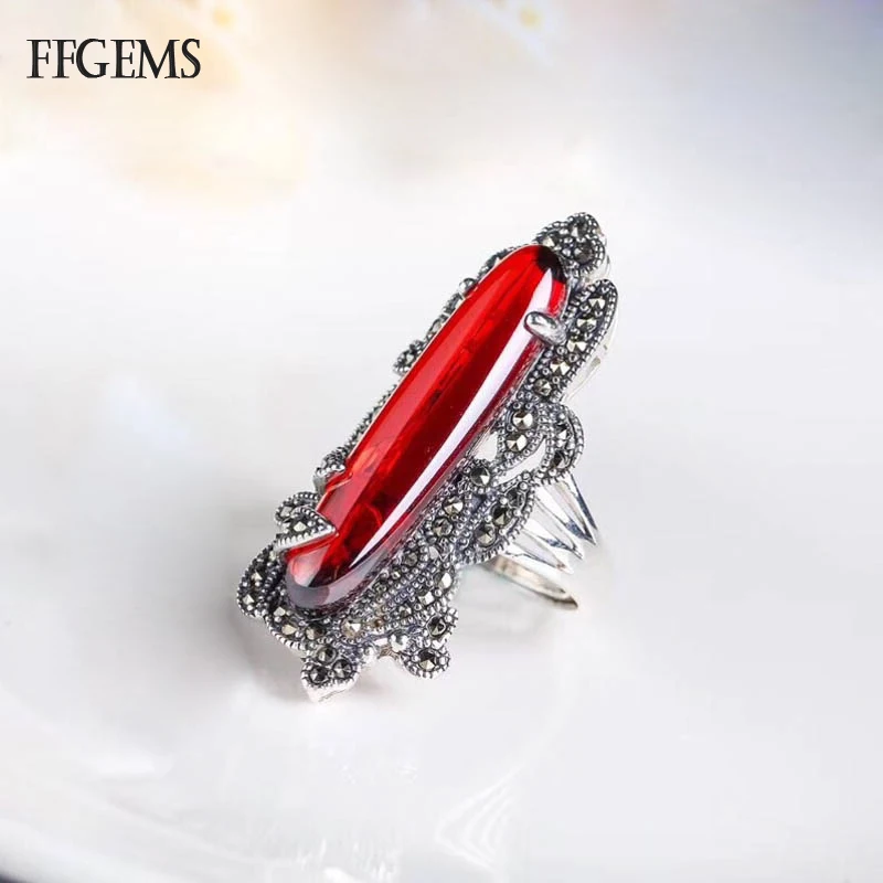 Кольцо из настоящего серебра 925 пробы с большим камнем регулируемое кольцо