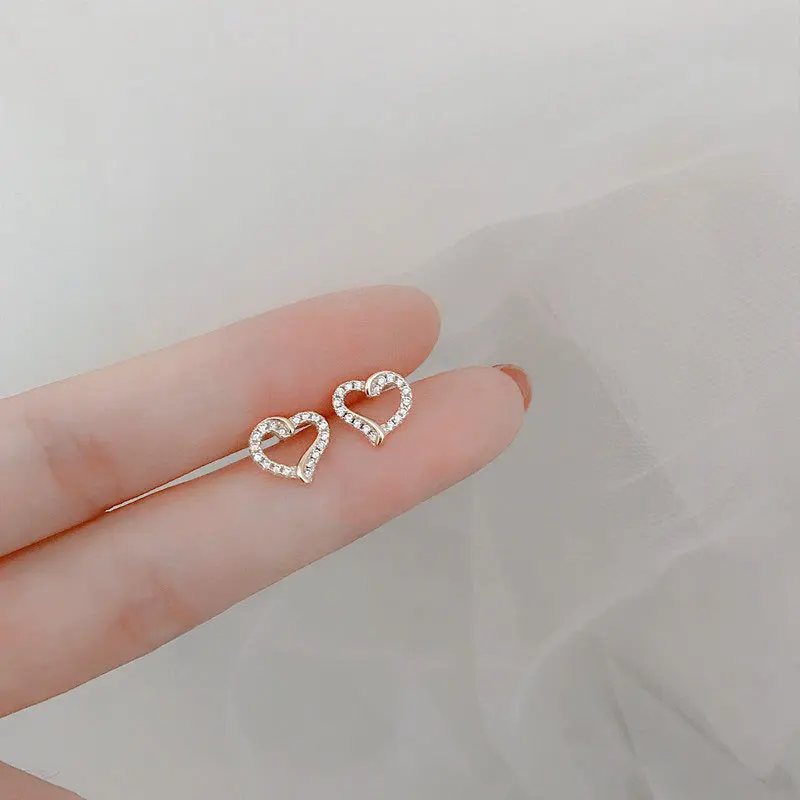 

100% Real 925 Sterling Silver Zircon Heart Stud Earrings for Women Girls Cute Jewelry Birthday Gifts