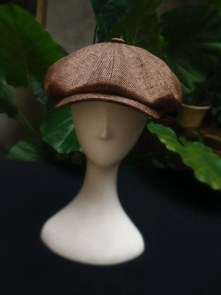 Newsboy cotton and linen tothe octagonal cap beret big head circumference hat shading retro black newsboy cap of England