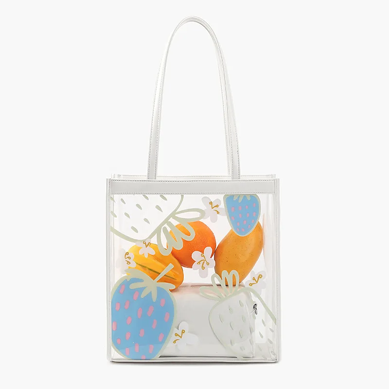 

Fashion Fruit Printing Jelly Tote Bags for Women Designer Pvc Clear Shoulder Bag High Quality Transparent Women's Handbag New