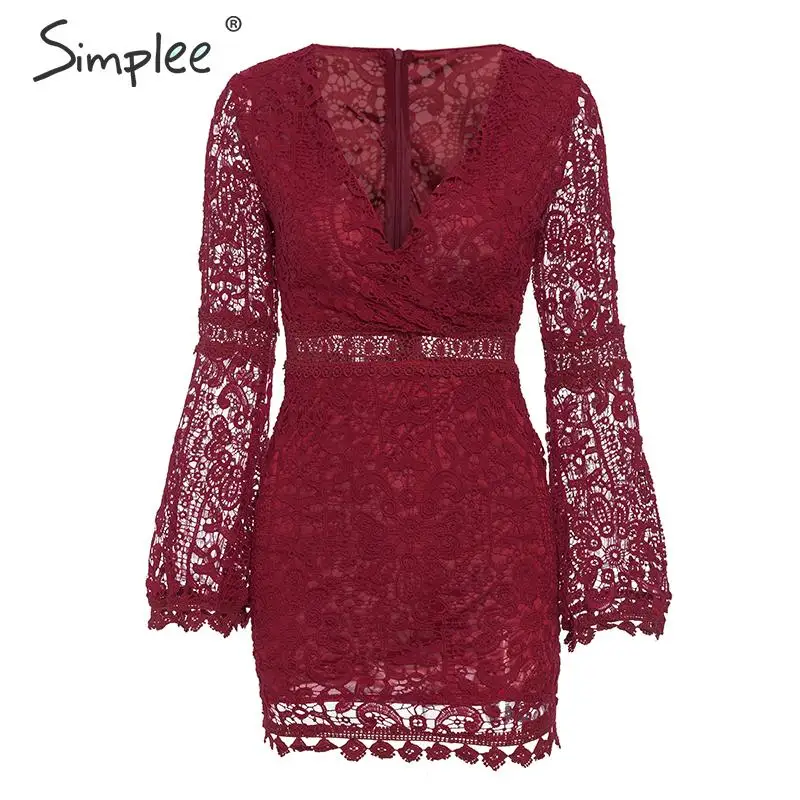 Simplee сексуальное кружевное платье с v-образным вырезом ТРАПЕЦИЕВИДНОЕ весеннее