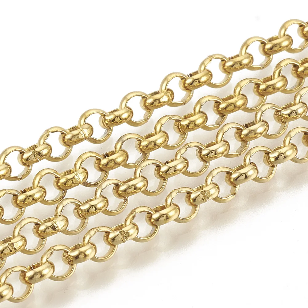 

10m 304 Stainless Steel Rolo Chain Unwelded with Spool Gold Chain 4*1.5mm