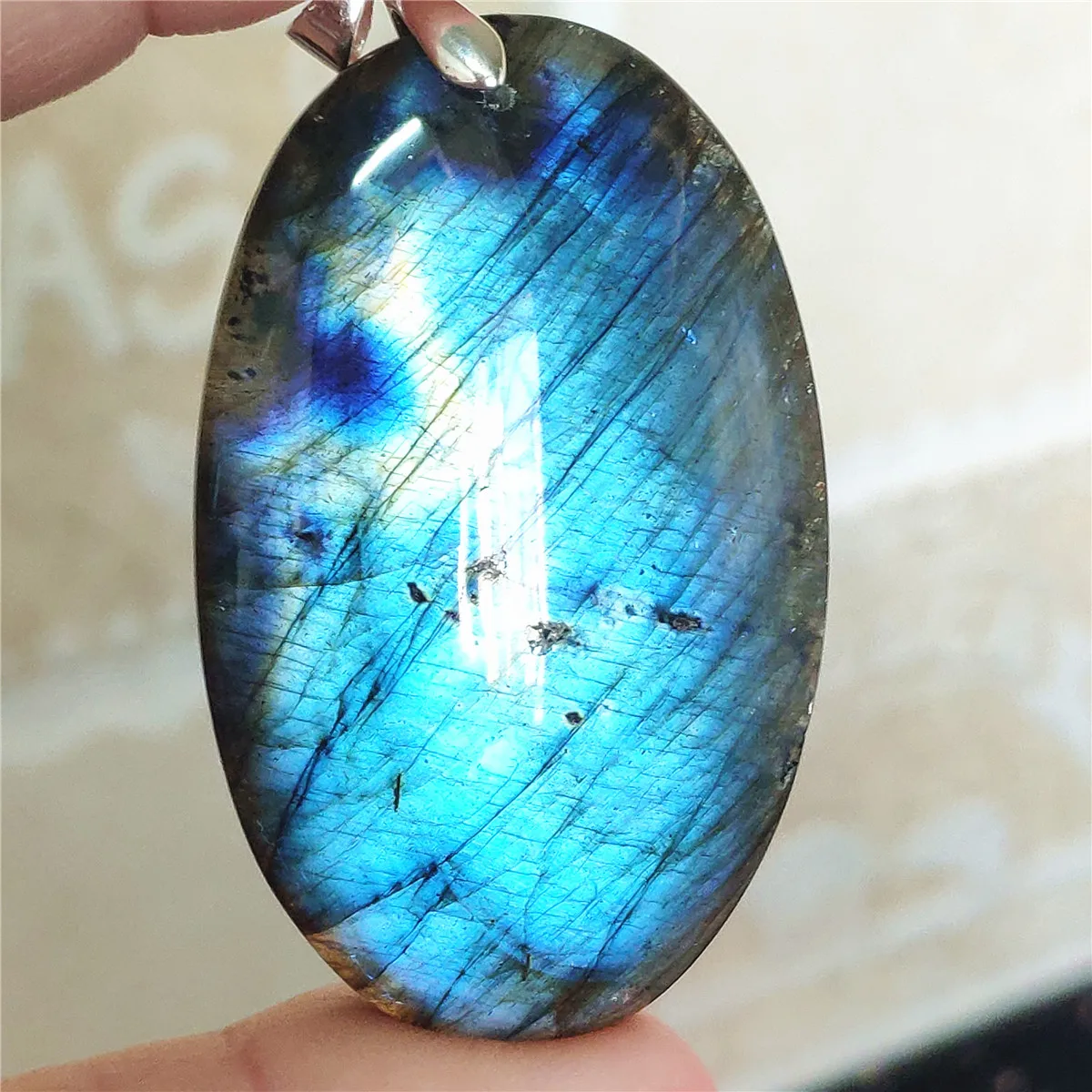 

100% Natural Labradorite Blue Light Women Pendant 54x33x9mm Oval Water Drop Labradorite Necklace Gemstone Rare Jewelry AAAAA