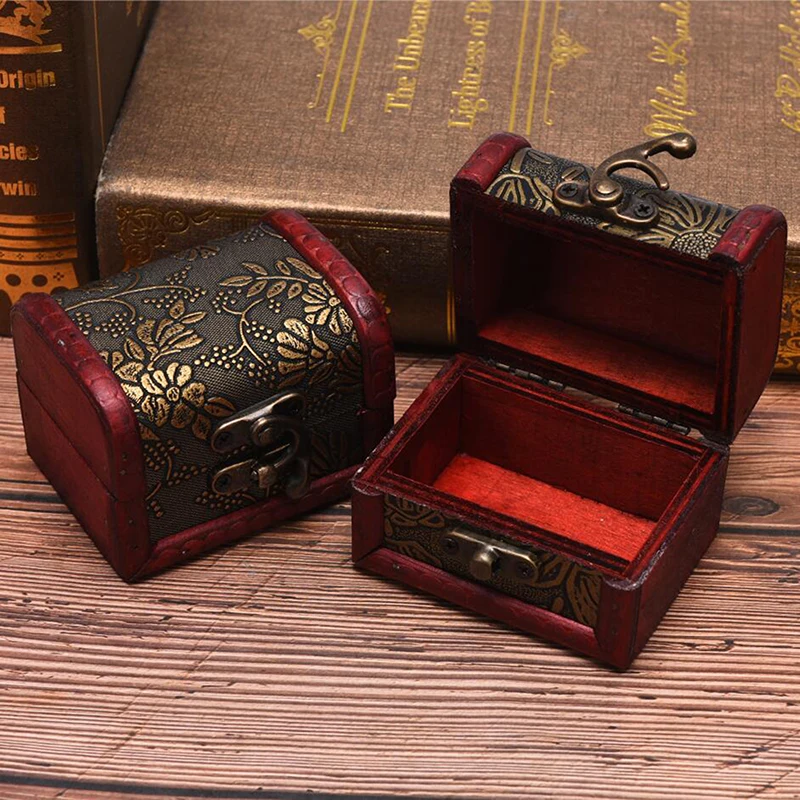 Mini coffre au trésor en bois Antique 1 pièce  boîte de rangement de bijoux  boîte-cadeau