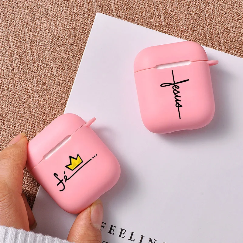 

Cute Simple Letter Love Faith Jesus Funda Protective Cover For Airpods 1 2 Case Wireless Earphone For Airpod Silicone Pink Art