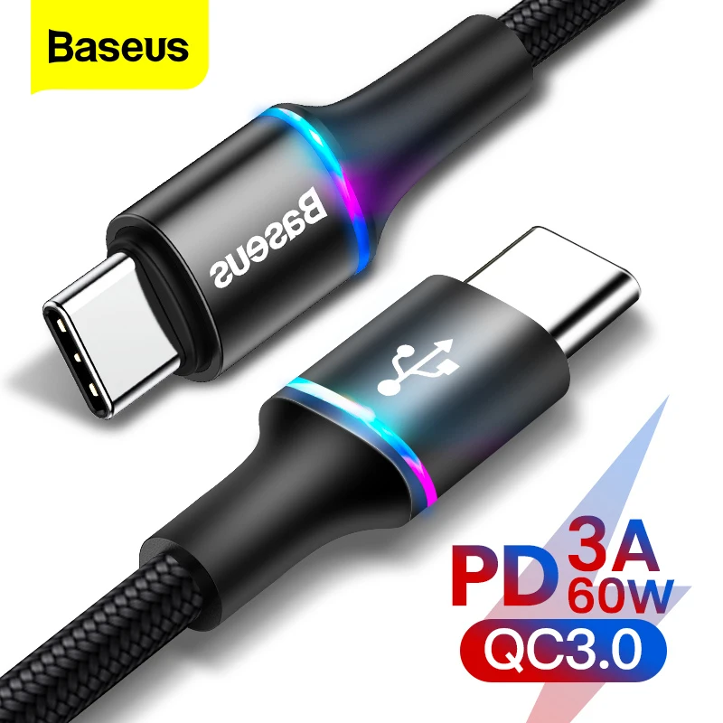 

Baseus 60W USB Type C To USB Type C Cable USB-C Fast Charger Wire Cord PD USBC Type-c Cable For Samsung S20 Xiaomi Macbook iPad