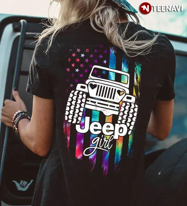 Jeep Girl Американский Топ Футболка с флагом|Мужские футболки| |