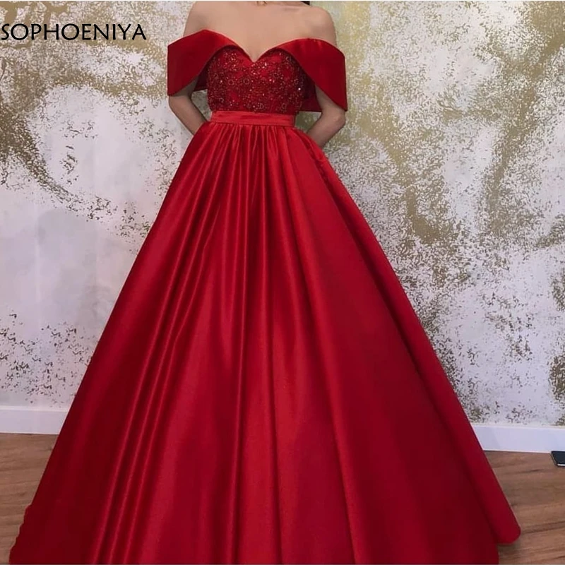 

New Arrival V Neck Red Formal dress women abendkleider 2021 Beading Ball gown evening dresses Formelle robes