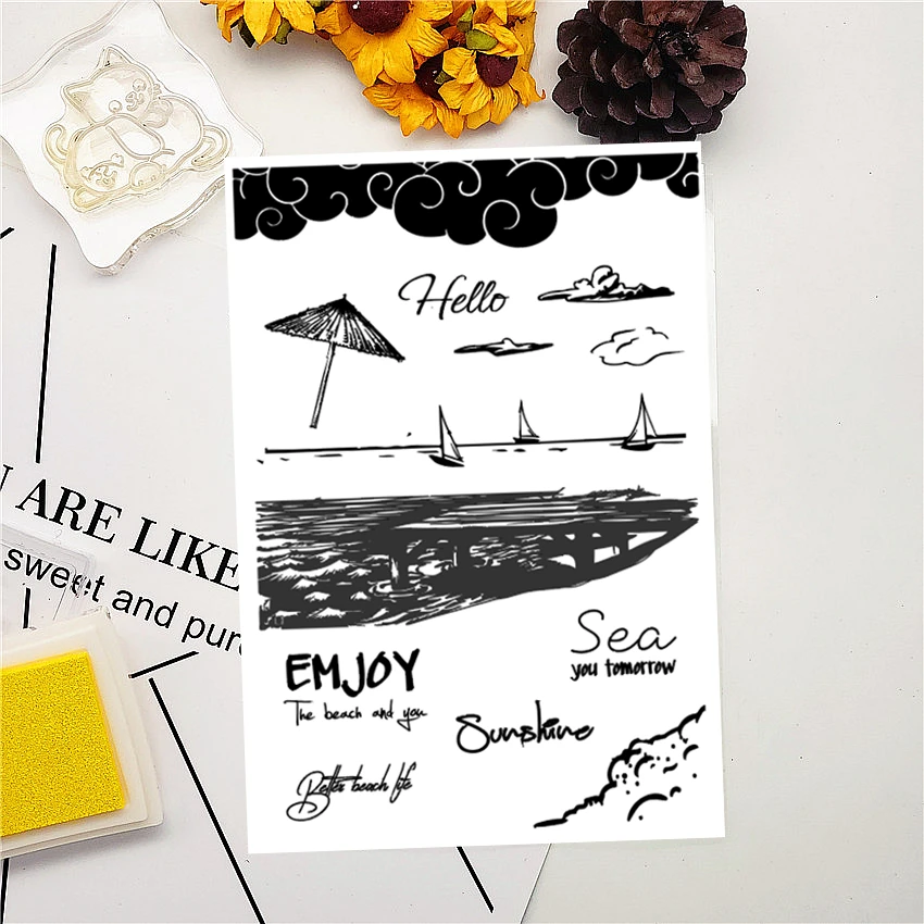 11x16 см пляж на каникулы прозрачный печать прозрачные наклейки силиконовый валик