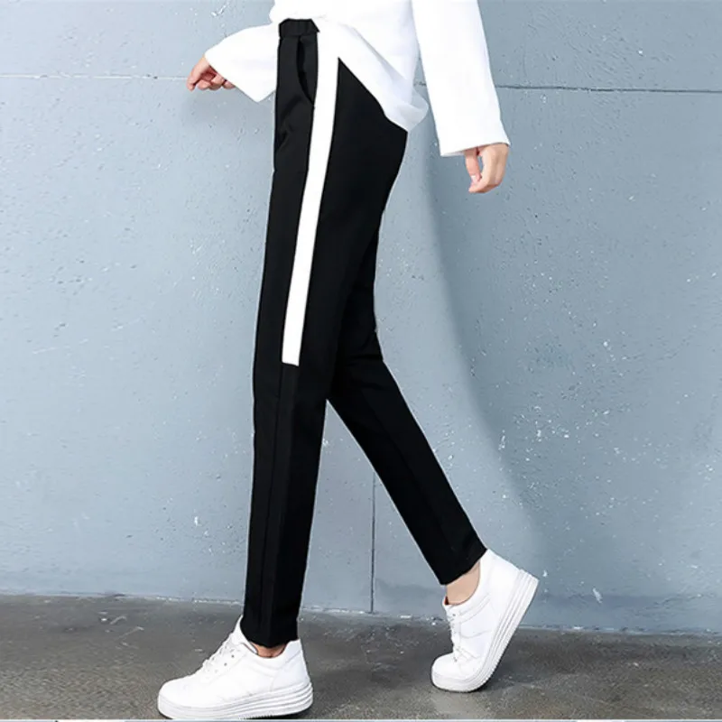 Новинка, женские полосатые спортивные штаны для бега, спортивные штаны, женские штаны на шнурке, повседневные черные штаны, повседневные штаны-шаровары