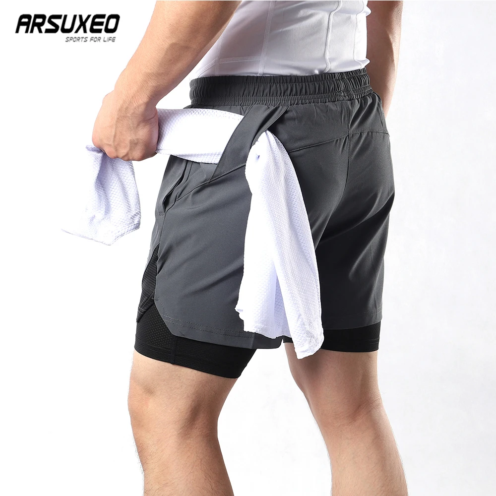 

ARSUXEO Men's Running Shorts 2 in 1 with Multi-Pocket Fitness Training Exercise Jogging Workout Gym Sports Short Pants B208