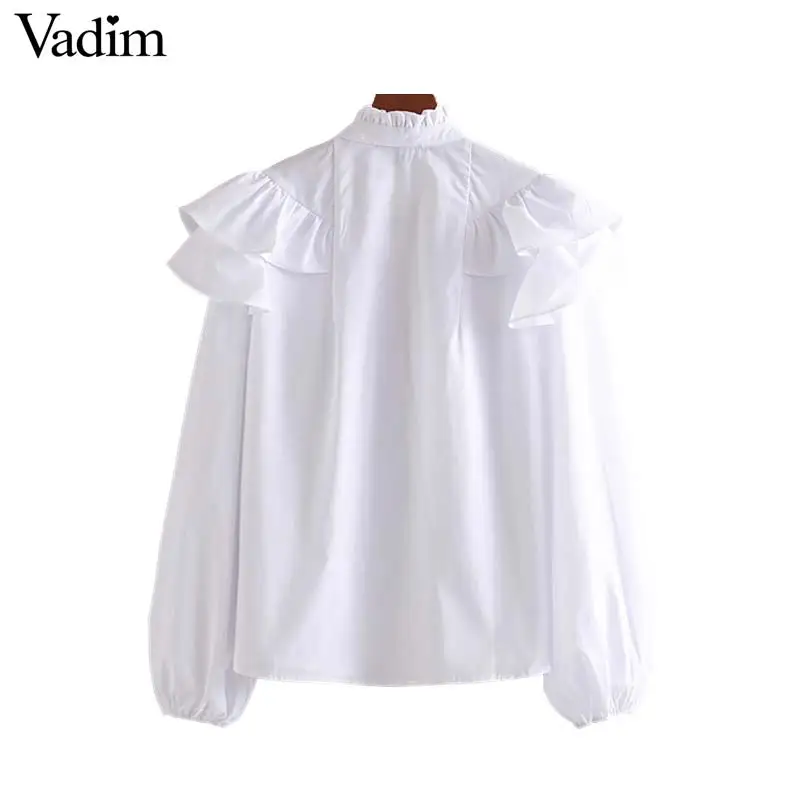 Vadim женские милые белые блузки с оборками длинным рукавом в консервативном стиле