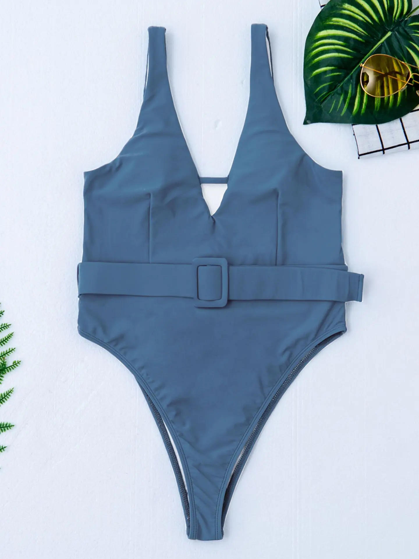 

Ladies Pure Color Belt One-Piece Swimsuit Sexy Push Up Swimwear Low Waist Bathing Suit Halter Bikinis Suit Swim womens