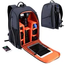 PULUZ Camera Backpack Waterproof Shockproof Camera Bag Soft Shoulder Straps with Headphone Hole for DSLR SLR Cameras