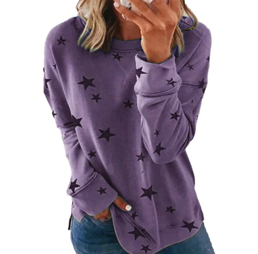 

Hot Women Fashion Fleece Sweatshirts Winter Autumn Casual Printed Loose Star Spring 2021 Oversize Plus Sizes Ladies Pullovers