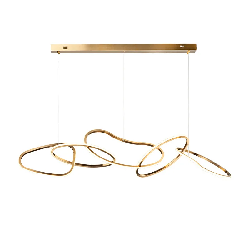

Modern Luxury Golden Plated Stainless Steel and Acrylic Pendant Light Ring Geometric Irregular Modeling for Bar Restaurant Home
