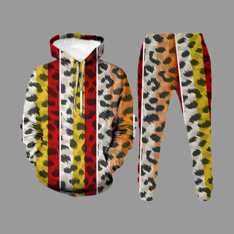 

Мужской комплект из 2 предметов, свитшот с леопардовым принтом и спортивные штаны в стиле хип-хоп