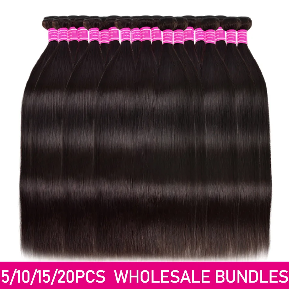 Feixes de Cabelo Humano em Linha Preço de Atacado Pacotes de Cabelo Reta 20 Pacotes Negócio Brasileiro Cabelo Humano Não Pressionado Virgem 3 – 5 10
