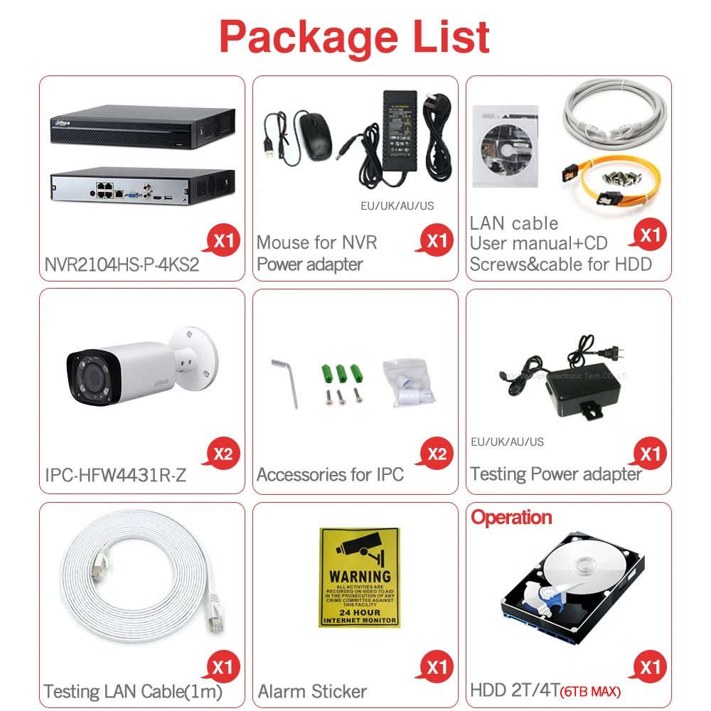 2 Cameras Dahua 4MP 4+ 2/4 видеонаблюдения Наборы NVR NVR2104HS-P-4KS2 2/4 шт. IP Камера IPC-HFW4431R-Z мотор зум наблюдения Системы - Цвет: 2 Cameras