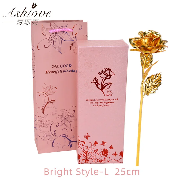 Bright style-L Asklove, 24 K, Золотая фольга, цветок розы, свадебное украшение, цветок, подарок подруге, любовник, позолоченные искусственные цветы, подарочная коробка - Цвет: Bright style-L