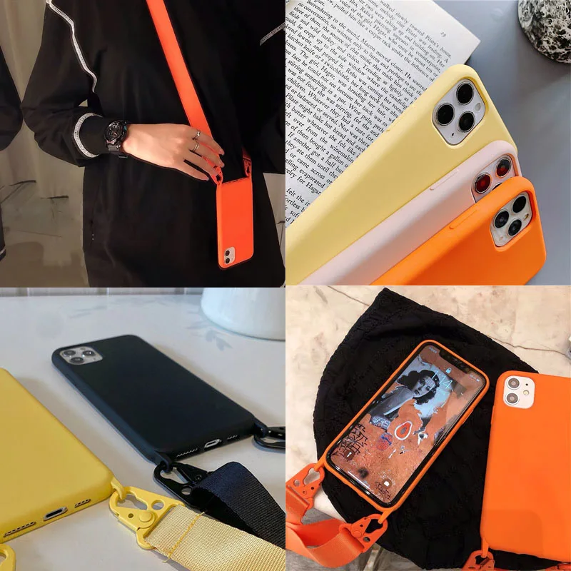 Custom Name Logo Picture TPU case with Sling for iphone13 12 11 Pro Max 7 8 6 6s Plus X XR XSMax Cover Shoulder Strap Soft Cases