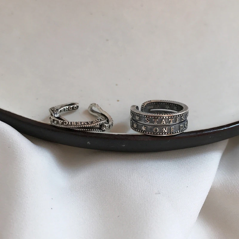 Витое 925 пробы Серебряное кольцо для женщин с буквенным начальным панк