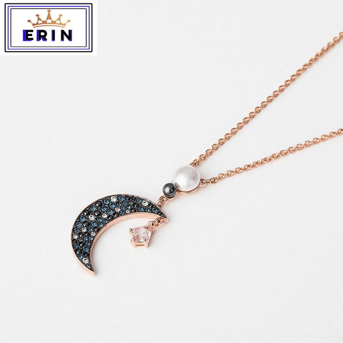 

ERIN High quality 1:1 SWA star moon Gold Pendant with black fashion necklace