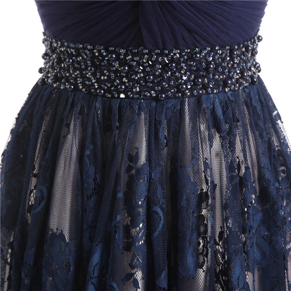 

Long Evening Prom Dress Lace Nail Bead Navy Blue Sleeveless Sexy Slim Formal Women Gown Dresses Robe De Soiree Vestido