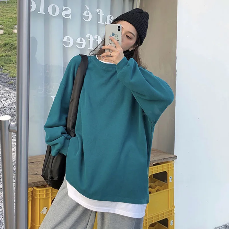 Женская толстовка без шапки тонкий свободный Универсальный пуловер в стиле